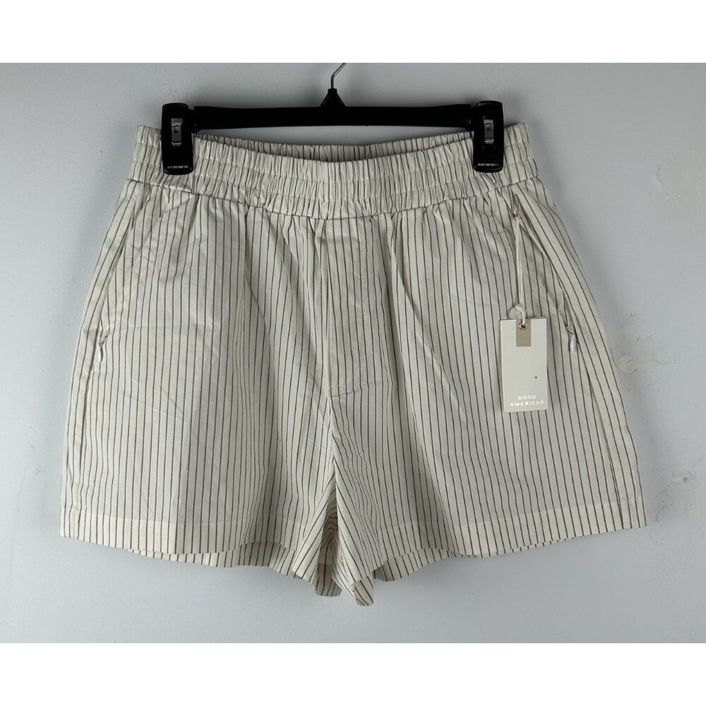 GOOD AMERICAN Ladies Pencil Stripe Weekend Shorts in Puddy Cream Color Nwt M - Picture 7 of 8